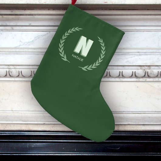 Grüner Lorbeerkranz Buchstabe N Monogramm Großer Weihnachtsstrumpf
