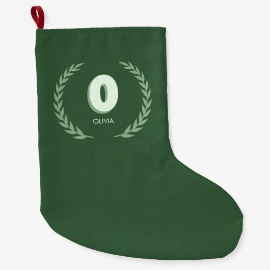 Grüner Lorbeerkranz Buchstabe O Monogramm Großer Weihnachtsstrumpf (Vorderseite)
