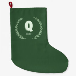 Grüner Lorbeerkranz Buchstabe Q Monogramm  Großer Weihnachtsstrumpf