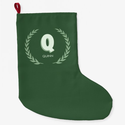 Grüner Lorbeerkranz Buchstabe Q Monogramm Großer Weihnachtsstrumpf (Vorderseite)