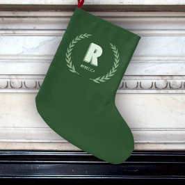 Grüner Lorbeerkranz Buchstabe R Monogramm  Großer Weihnachtsstrumpf