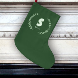 Grüner Lorbeerkranz Buchstabe S Monogramm  Großer Weihnachtsstrumpf