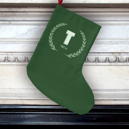 Grüner Lorbeerkranz Buchstabe T Monogramm  Großer Weihnachtsstrumpf