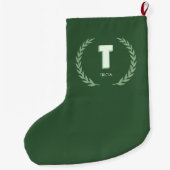 Grüner Lorbeerkranz Buchstabe T Monogramm Großer Weihnachtsstrumpf (Rückseite)