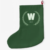 Grüner Lorbeerkranz-Buchstabe W-Monogramm  Großer Weihnachtsstrumpf (Rückseite)