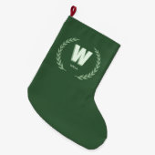 Grüner Lorbeerkranz-Buchstabe W-Monogramm  Großer Weihnachtsstrumpf (Vorderansicht (hängend))