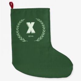 Grüner Lorbeerkranz Buchstabe X Monogramm  Großer Weihnachtsstrumpf