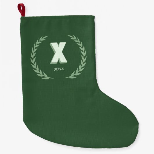 Grüner Lorbeerkranz Buchstabe X Monogramm Großer Weihnachtsstrumpf (Vorderseite)
