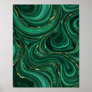 Grüner Malachit und Gold Wirbel Kunstposter Poster