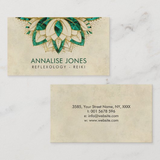 Grüner Malachit- und Goldrahmen Lotus Visitenkarte (Vorne/Hinten)