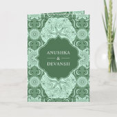 Grüner Mandala-QR-Code Indische Hochzeit Einladung (Vorderseite)