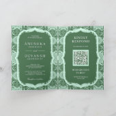 Grüner Mandala-QR-Code Indische Hochzeit Einladung (Innenseite)