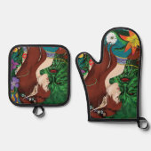 Grüner Mann. Elf Fantasy Floral Ofenhandschuh & Topflappen-Set (Vorderseite)