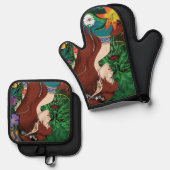 Grüner Mann. Elf Fantasy Floral Ofenhandschuh & Topflappen-Set (Vorderseite/Rückseite)