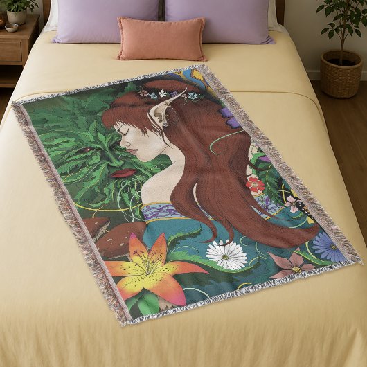 Grüner Mann Elf Fantasy Florale Illustration Decke