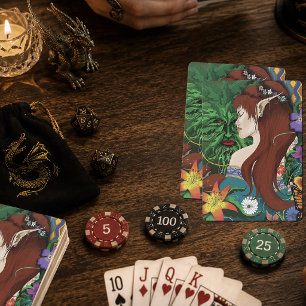 Grüner Mann Elf Fantasy Florale Illustration Spielkarten