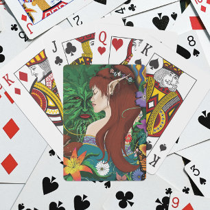Grüner Mann Elf Fantasy Florale Illustration Spielkarten