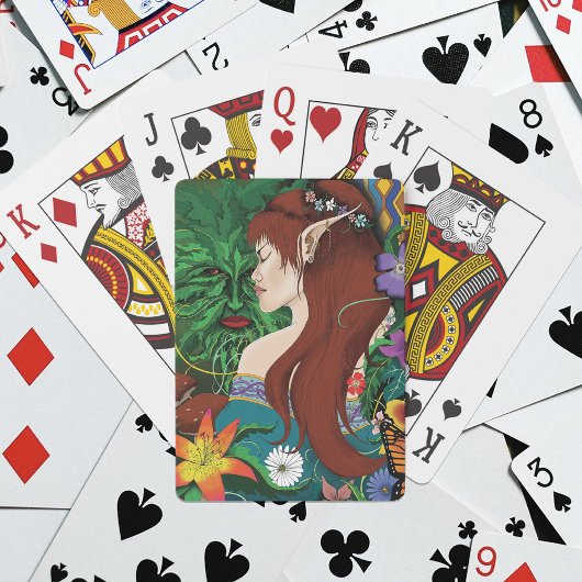 Grüner Mann Elf Fantasy Florale Illustration Spielkarten