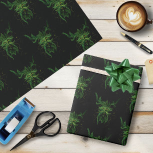 Grüner Mann Fae Blätter Schwarz Geschenkpapier