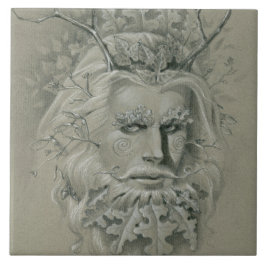 Grüner Mann mit Eichenholzbär Fliese