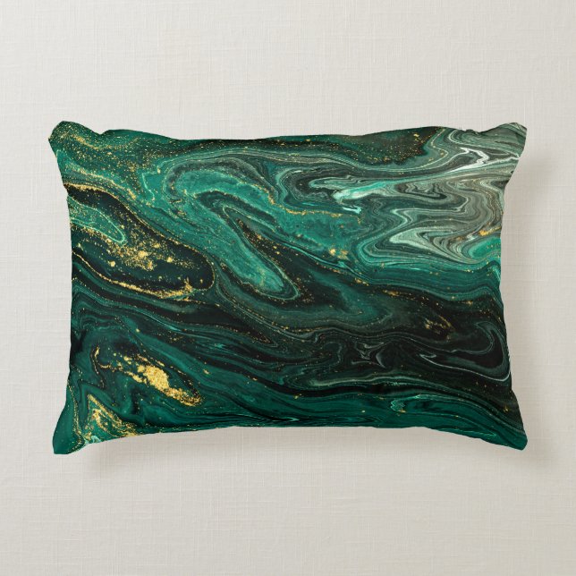 Grüner Marmor: Abstrakte Agate Ripple. Dekokissen (Vorderseite)