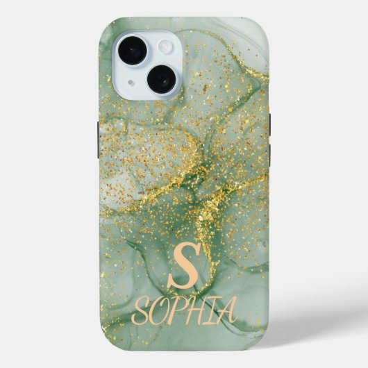 Grüner Marmor Chic Gold Glitter Monogramm Case-Mate iPhone Hülle (Rückseite)