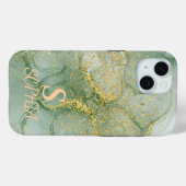 Grüner Marmor Chic Gold Glitter Monogramm Case-Mate iPhone Hülle (Rückseite (Horizontal))