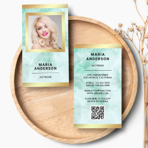 Grüner Marmor-Gold-Modell-Schauspielerin QR-Code-F Visitenkarte