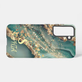 Grüner Marmor schick gold glitzern Monogramm Samsung Galaxy Hülle (Rückseite (Horizontal))