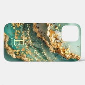 Grüner Marmor schick goldener Glitter Monogramm Case-Mate iPhone Hülle (Rückseite (Horizontal))
