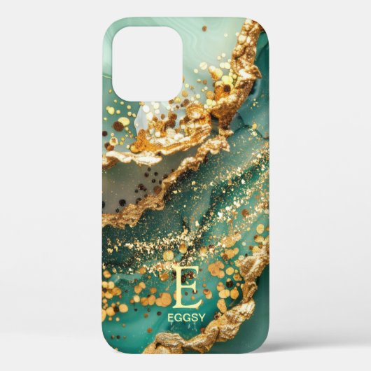 Grüner Marmor schick goldener Glitter Monogramm Case-Mate iPhone Hülle (Rückseite)