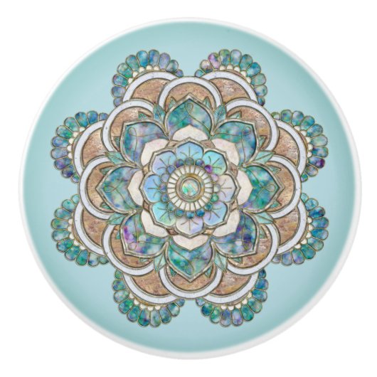 Grüner Marmor und Kupfer Mandala Keramikknauf (Vorderseite)