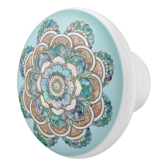 Grüner Marmor und Kupfer Mandala Keramikknauf (Rechts)