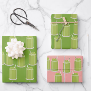Grüner Matcha Latte Mason-Glas-Muster-Eistee Geschenkpapier Set