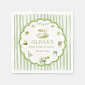 Grüner Matcha-Streifen Geburtstag Serviette (Vorderseite)