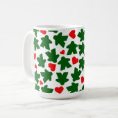 Grüner Meeple mit rotem Herzen Kaffeetasse (Vorderseite Links)