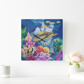 Grüner Meeresschildkröten-Mauer-Tropenfisch Quadratische Wanduhr (Zuhause)