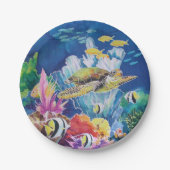 Grüner Meeresschildkröten-Papier Plättchen tropisc Pappteller (Vorderseite)