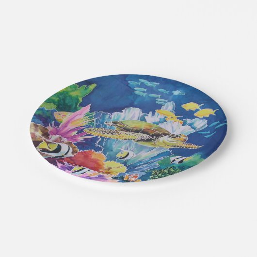 Grüner Meeresschildkröten-Papier Plättchen tropisc Pappteller (Schrägansicht)