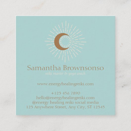 Grüner Minimal Moderner Himmelssonnenmond Quadratische Visitenkarte (Rückseite)