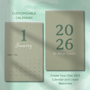 Grüner Minimalistischer Sauberer Moderner Design-K Kalender