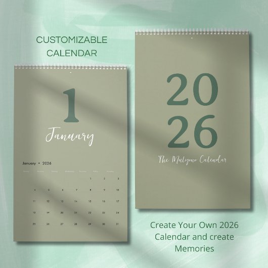 Grüner Minimalistischer Sauberer Moderner Design-K Kalender