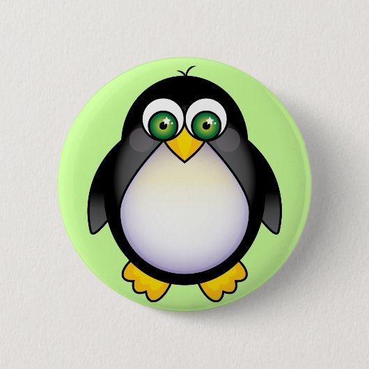Grüner mit Augen Penguin-Cartoon Button (Vorderseite)