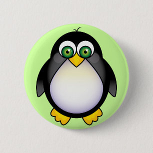 Grüner mit Augen Penguin-Cartoon Button