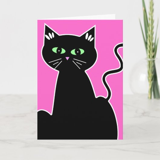 Grüner mit Augen schwarze Katzen-Retro Art-jeder Karte (Vorderseite)