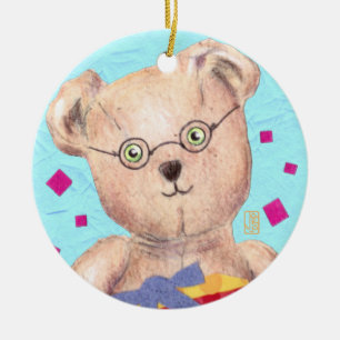 Grüner Mit Augen Teddybär Geburtstagsfeier Keramik Ornament