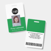 Grüner Mitarbeiter - Foto, Bar, Logo, Name-ID Ausweis (Vorder- & Rückseite)