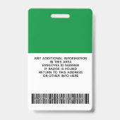 Grüner Mitarbeiter - Foto, Bar, Logo, Name-ID Ausweis (Rückseite)