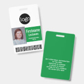 Grüner Mitarbeiter - Foto, Bar, Logo, Name-ID Ausweis (Vorder- & Rückseite)