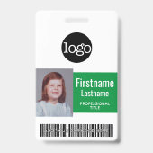 Grüner Mitarbeiter - Foto, Bar, Logo, Name-ID Ausweis (Vorderseite)